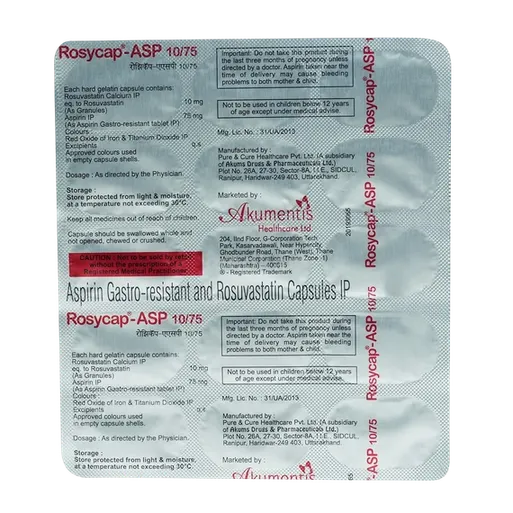 rosycap asp 10/75mg capsule 10's